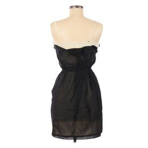Anthropologie Aryn K. Cocktail Dress Size M Black Cream Belted Waist Side Zip